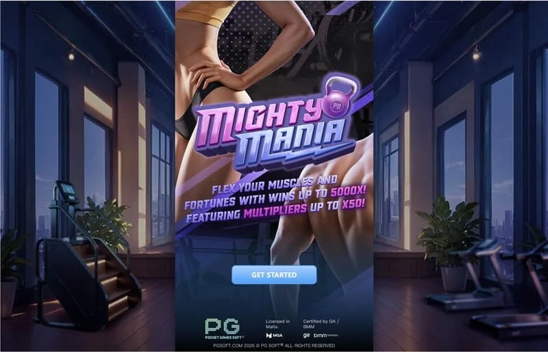 Mighty Mania – aðalvalmynd og valskjár fyrir veðmál